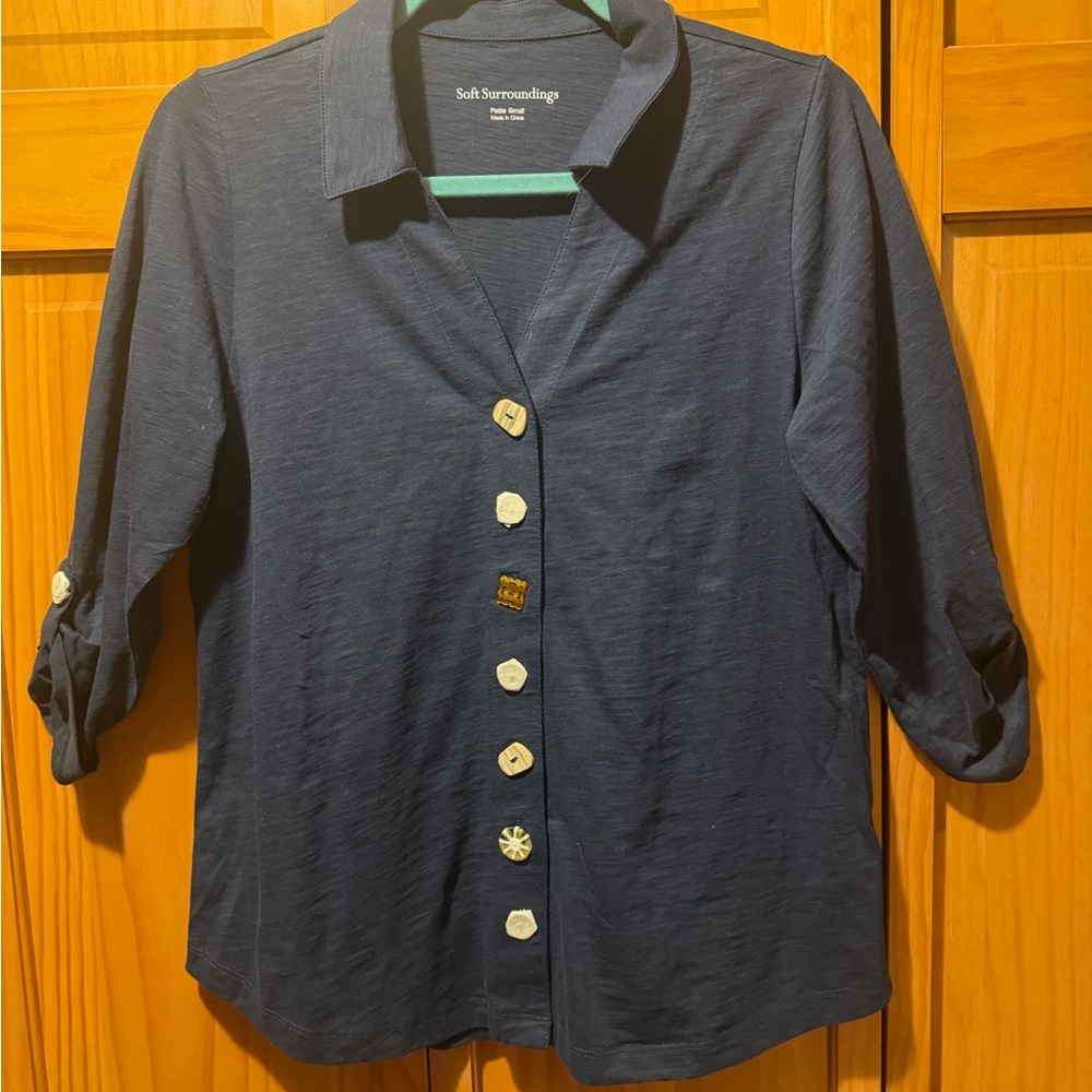 Soft Surroundings Dark Navy Collared Shirt